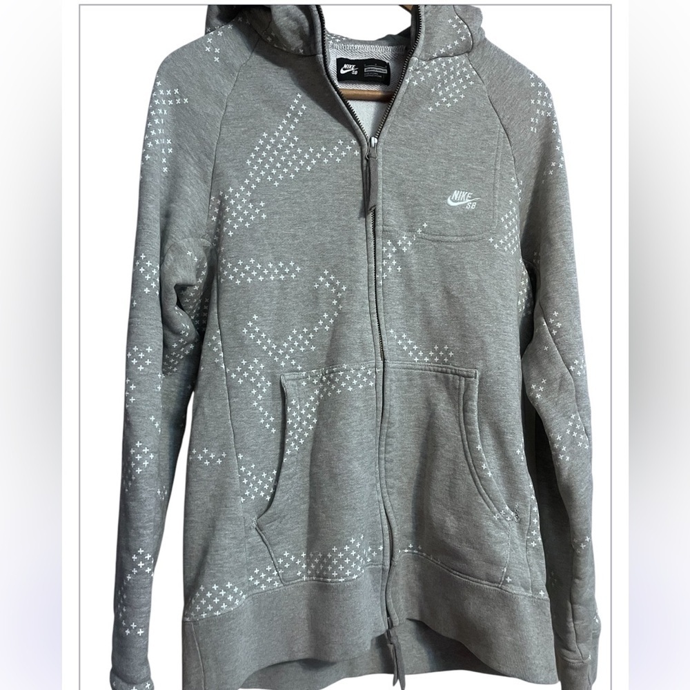 Y2K BLUE Tag Nike SB Hoodie Sz M Women Gray Pullover Drawstring Stars Thumbholes